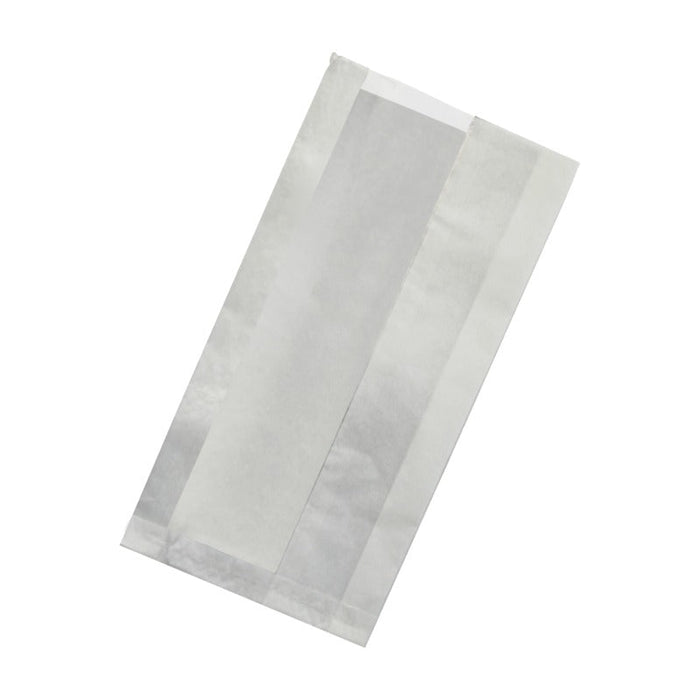 Bolsa bocadillo de papel kraft antigrasa blanca con ventana y fuelle de 4 cm 200x60mm A400mm - 1000Uds