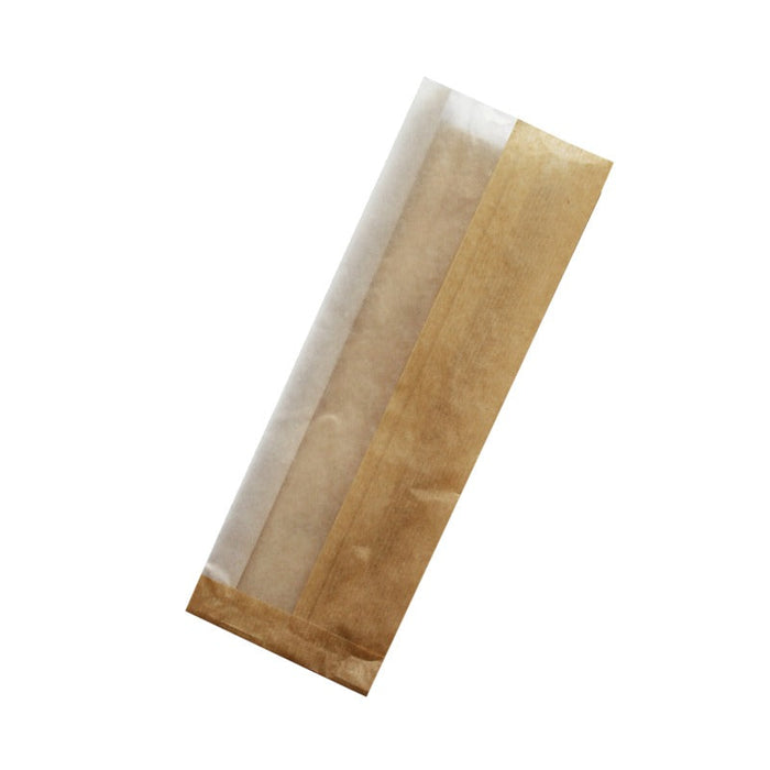 Bolsa bocadillo de papel kraft marrón con ventana y fuelle de 4 cm 110x40mm A310mm - 1000Uds