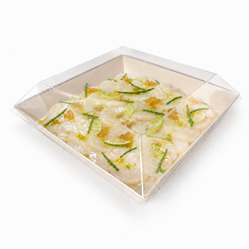 Tapa cúpula Samurai transparente en plástico PET para bandeja 288x285mm H40mm - 100Uds