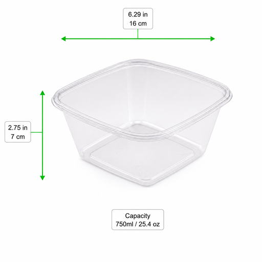 Ensaladera PET cuadrada transparente (sin Tapa) 750ml 160x160mm A70mm - 400Uds