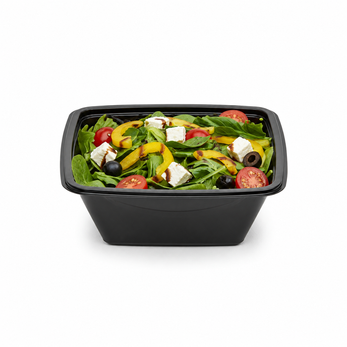 Ensaladera PET cuadrada negra 750ml 160x160mm A70mm - 400Uds