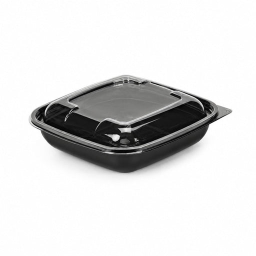 Combo Ensaladera PET cuadrada negra con Tapa 750ml 190x190mm A65mm - 200Uds