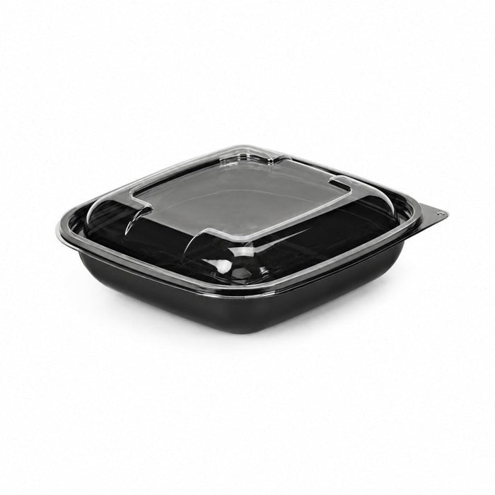 Combo Ensaladera PET cuadrada negra con Tapa 750ml 190x190mm A65mm - 200Uds
