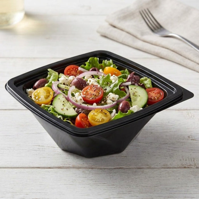 Ensaladera PET cuadrada negra (sin Tapa) 1000ml 200x200mm A80mm - 400Uds