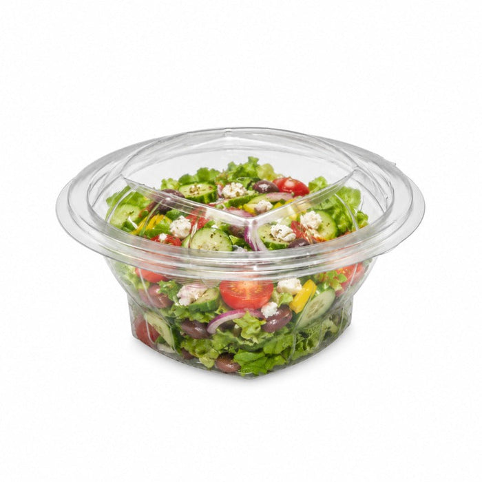Ensaladera con tapa bisagra redonda trasnsparete PET 250ml Ø100mm A48mm - 500Uds