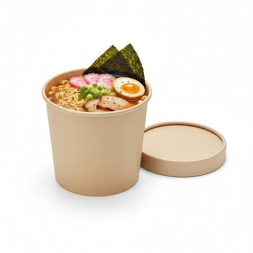 Vaso sopa cartón-fibra de bambú para caliente/frío con tapa 350ml A86mm - 500Uds