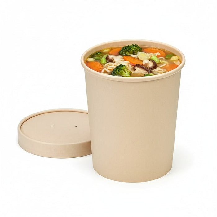Vaso sopa cartón-fibra de bambú para caliente/frío con tapa 940ml A140mm - 250Uds