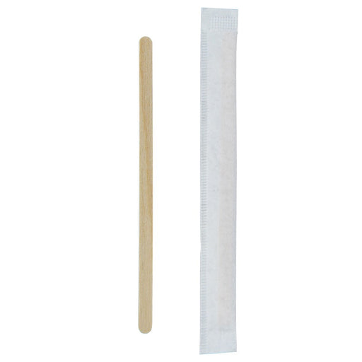 Espátula de café de madera envuelta individualmente 5 H110mm - 10000Uds