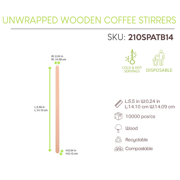 Agitador de café de madera con extremos redondeados: A140mm - 10000Uds