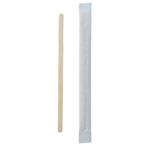Espátula de café de madera envuelta individualmente 5x10mm H140mm - 10000Uds