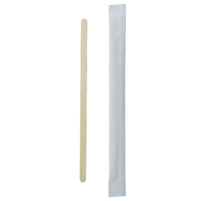Espátula de café de madera envuelta individualmente 5x10mm H140mm - 10000Uds