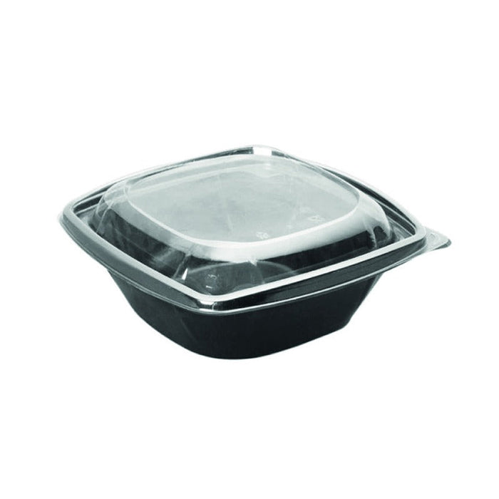 Combo Ensaladera PET cuadrada negra con Tapa 1000ml 190x190mm A55mm - 150Uds
