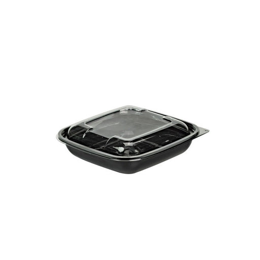 Combo Ensaladera PET cuadrada negra con Tapa 750ml 190x190mm A45mm - 150Uds