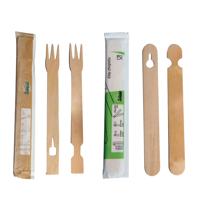 Pallilos chinos de madera tipo tenedor empaquetados por 2 unidades A150mm - 1000Uds