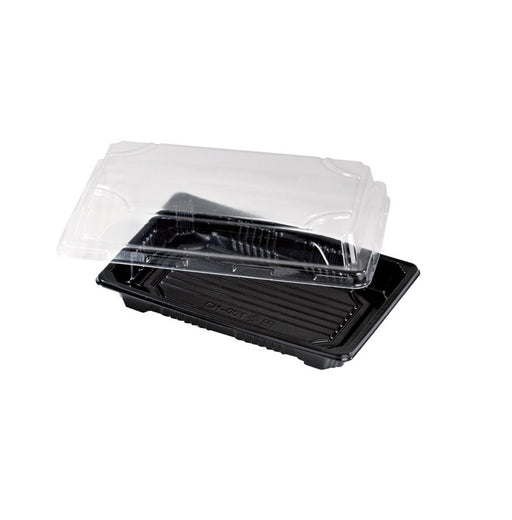Bandeja PS negra para sushi con tapa transparente Suky 170x120mm A40mm - 200Uds