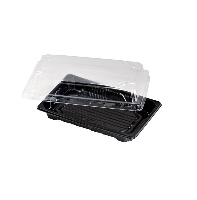 Bandeja PS negra para sushi con tapa transparente Suky 170x120mm A40mm - 200Uds