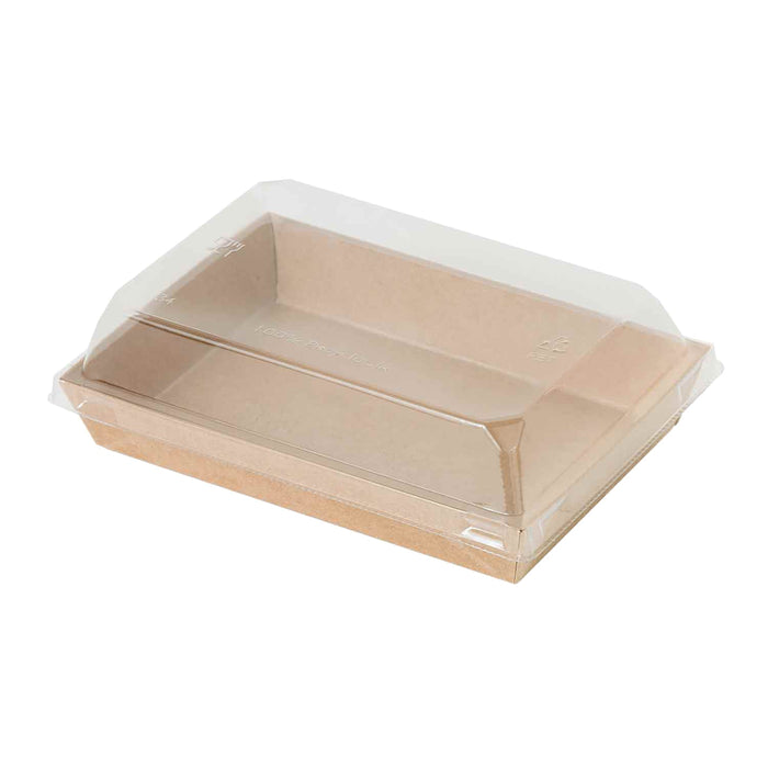 Bandeja para sushi kraft con tapa PET transparente 153x102mm A25mm - 300Uds