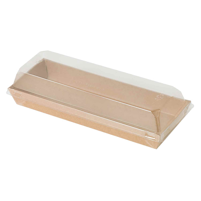 Bandeja para sushi kraft con tapa PET transparente 209x78mm A25mm - 300Uds