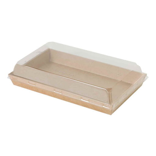 Bandeja para sushi kraft con tapa PET transparente 225x138mm A25mm - 300Uds