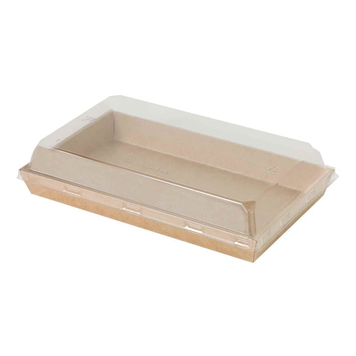 Bandeja para sushi kraft con tapa PET transparente 225x138mm A25mm - 300Uds
