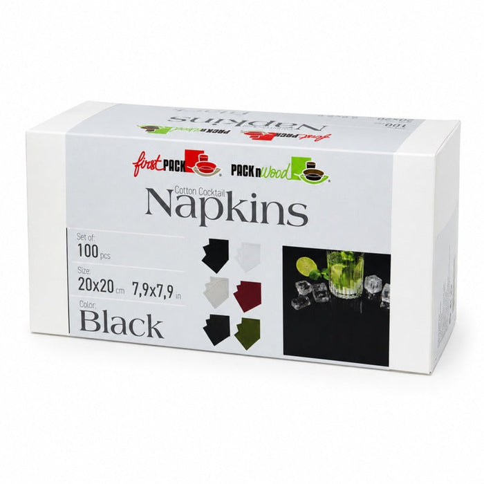 Servilleta de cocktail de algodón negra 200x195mm - 200Uds