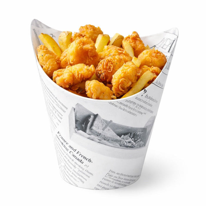 Vaso para snack de cartón blanco con cierre decoración News 350ml A139mm - 1000Uds