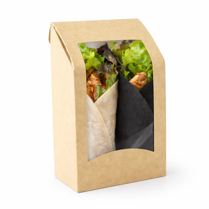 Envase de cartón kraft para wraps con ventana 95x54mm A152mm - 500Uds