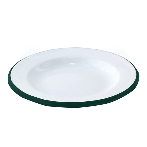Plato de acero esmaltado blanco Enamely con borde verde Ø160mm A25mm - 12Uds