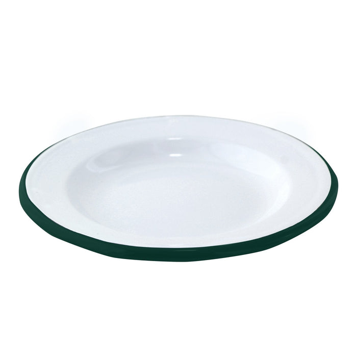 Plato de acero esmaltado blanco Enamely con borde verde Ø160mm A25mm - 12Uds