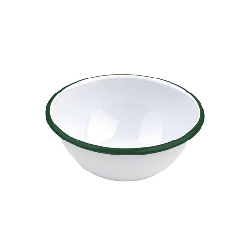 Cuenco de acero esmaltado blanco Enamely con borde verde y plano 550ml Ø140mm A65mm - 12Uds