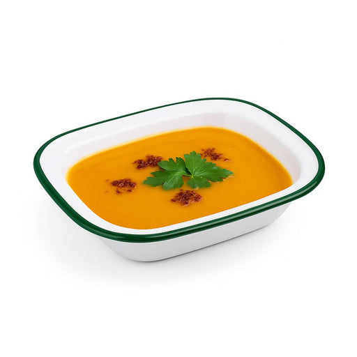 Bandeja Enamely blanca en acero esmaltado con borde verde 350ml 180x130mm A40mm - 12Uds