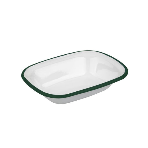 Bandeja Enamely blanca en acero esmaltado con borde verde 350ml 180x130mm A40mm - 12Uds