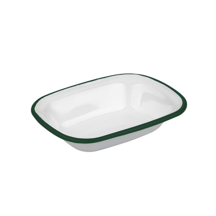 Bandeja Enamely blanca en acero esmaltado con borde verde 350ml 180x130mm A40mm - 12Uds