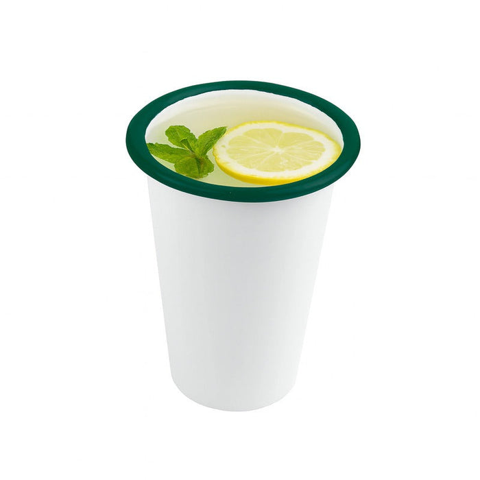 Vaso blanco en acero esmaltado con borde verde 300ml A90mm - 12Uds