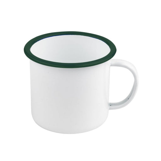 Taza de acero esmaltado blanco Enamely con borde verde 350ml A75mm - 12Uds