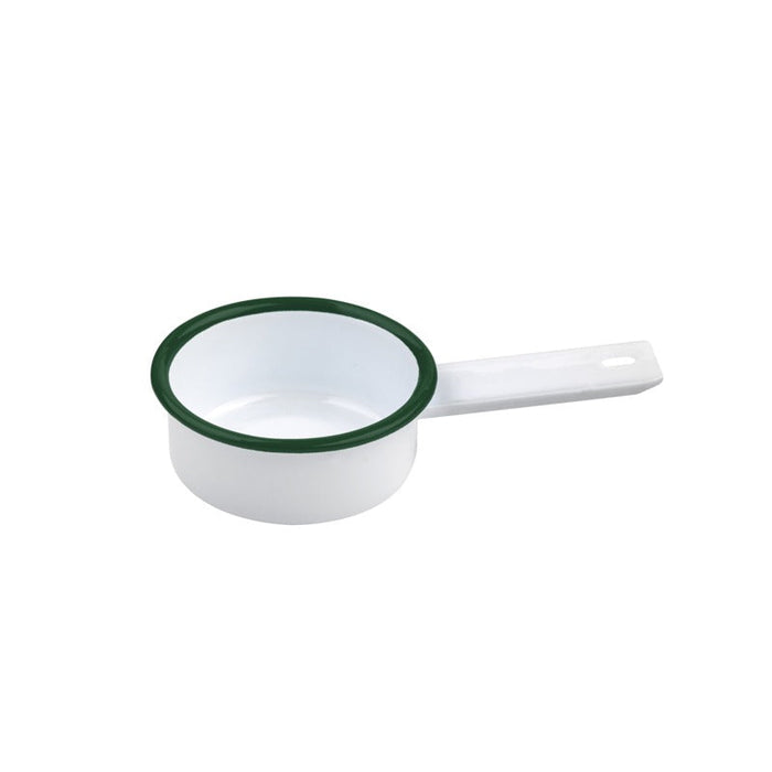 Cacerola mini de acero esmaltado blanco Enamely con borde verde 100ml A30mm - 12Uds