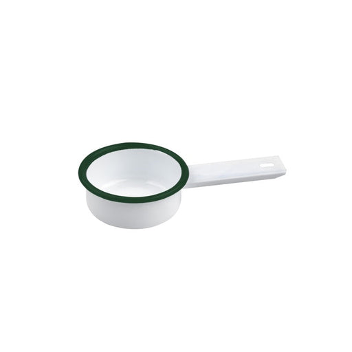 Cacerola mini de acero esmaltado blanco con borde verde H29mm 50ml - 12Uds