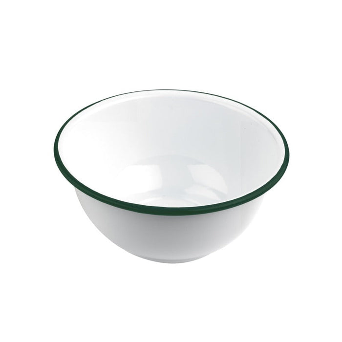 Cuenco de acero esmaltado blanco Enamely con borde verde y plano 1500ml Ø180mm A90mm - 12Uds