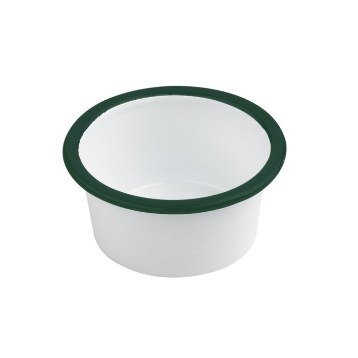 Bote de acero esmaltado blanco Enamely con borde recto y verde 160ml A45mm - 12Uds