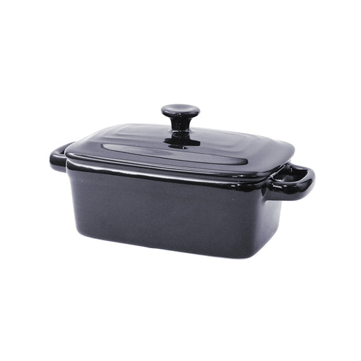 Mini olla negra rectangular de porcelana con tapa 190ml 155x85mm A70mm - 12Uds