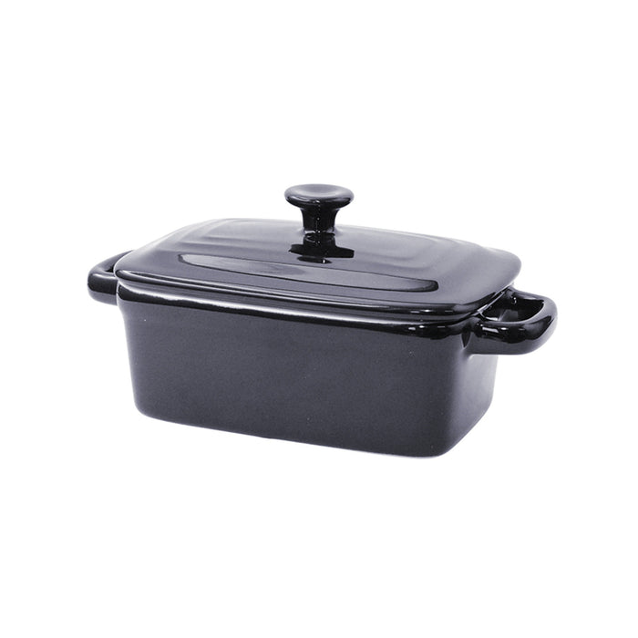 Mini olla negra rectangular de porcelana con tapa 190ml 155x85mm A70mm - 12Uds