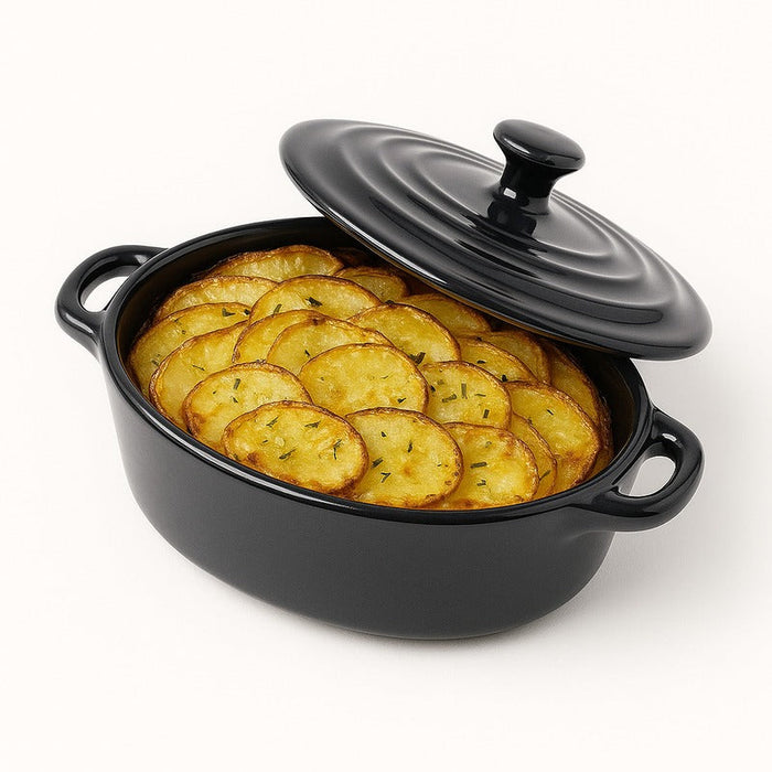 Mini olla negra redonda de porcelana con tapa 320ml 200x120mm A90mm - 6Uds