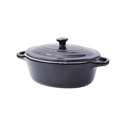 Mini olla negra redonda de porcelana con tapa 320ml 200x120mm A90mm - 6Uds