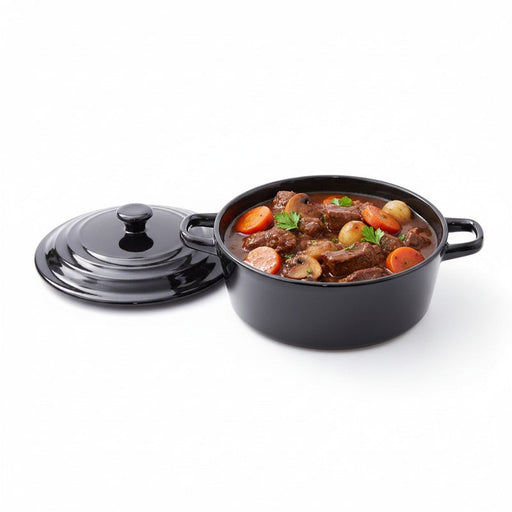 Mini olla negra ovalada de porcelana con tapa 600ml A97mm - 6Uds