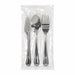 4/1 cubiertos de acero inoxidable cuchillo tenedor sopa cuchara servilleta, embalaje de papel 230x60mm H25mm - 250Uds