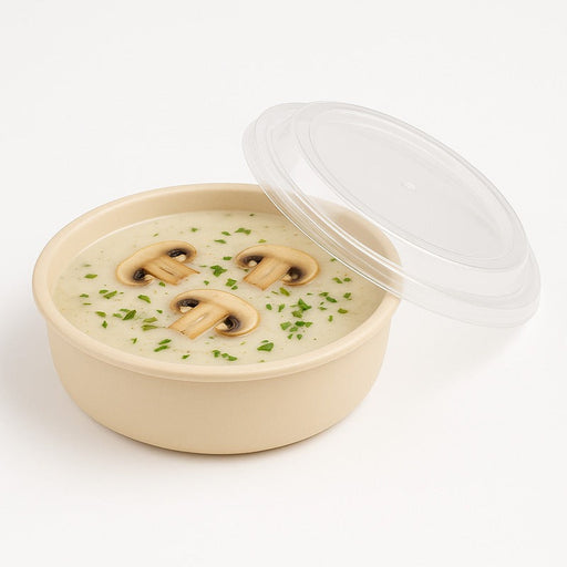 Cuenco reutilizable PP injectado beige con tapa transparente 1200ml Ø182mm A82mm - 150Uds
