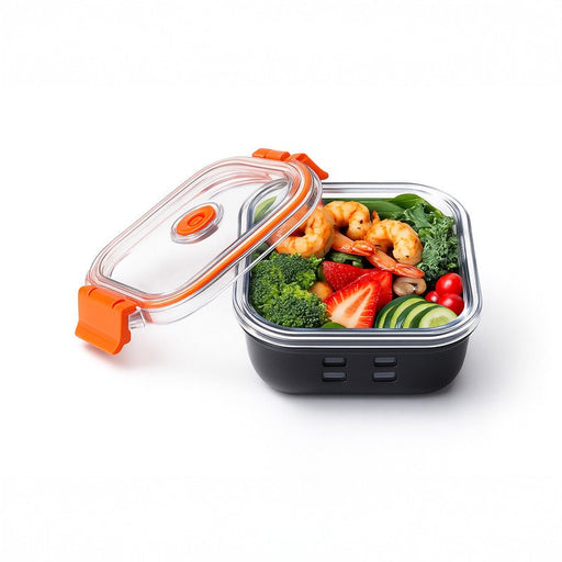 Fiambrera COOK SHOW de vidrio borosilicato con tapa hermética de acrilico y funda de silicona 310ml 112x112mm A48mm - 24Uds