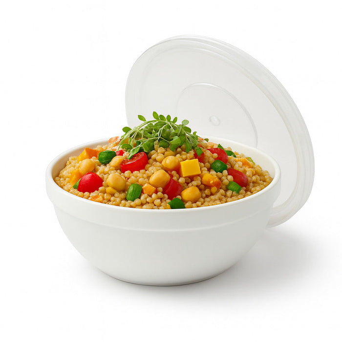 Combo bol Cook Show de vidrio opal + tapa PP 1140ml - 12Uds