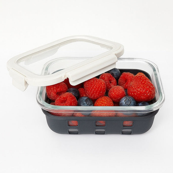 Fiambrera COOK SHOW de vidrio borosilicato con tapa transparente y funda de silicona 370ml 145x105mm A47mm - 24Uds