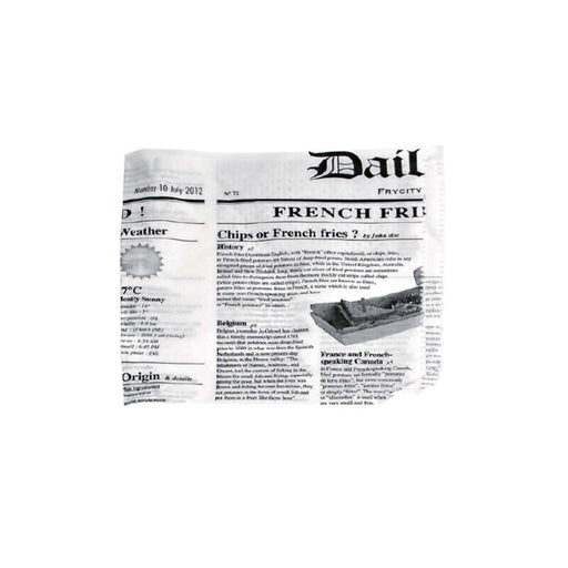 Bolsita de papel blanca antigrasa abierta por 2 lados diseño periódico 170x170mm - 8000Uds
